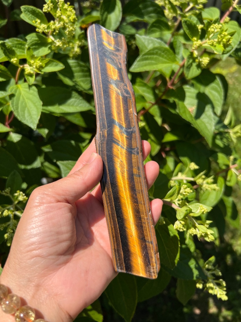 Yellow (2) Tiger’s eye slab with stand | crystal